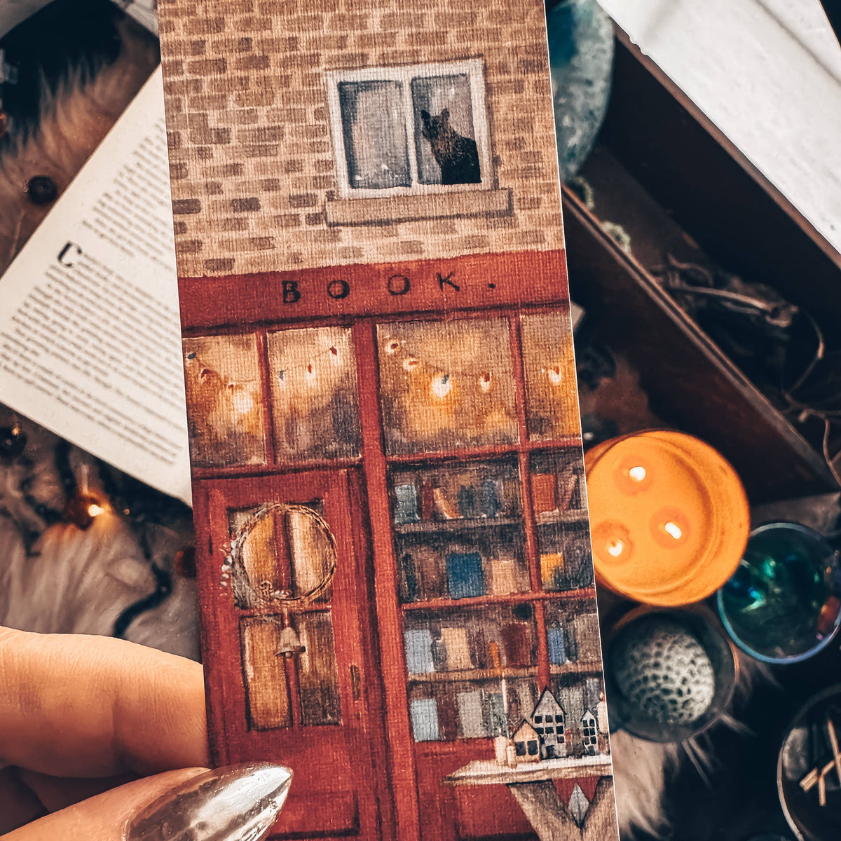 Winter Book Store Cozy Watercolor Bookmark