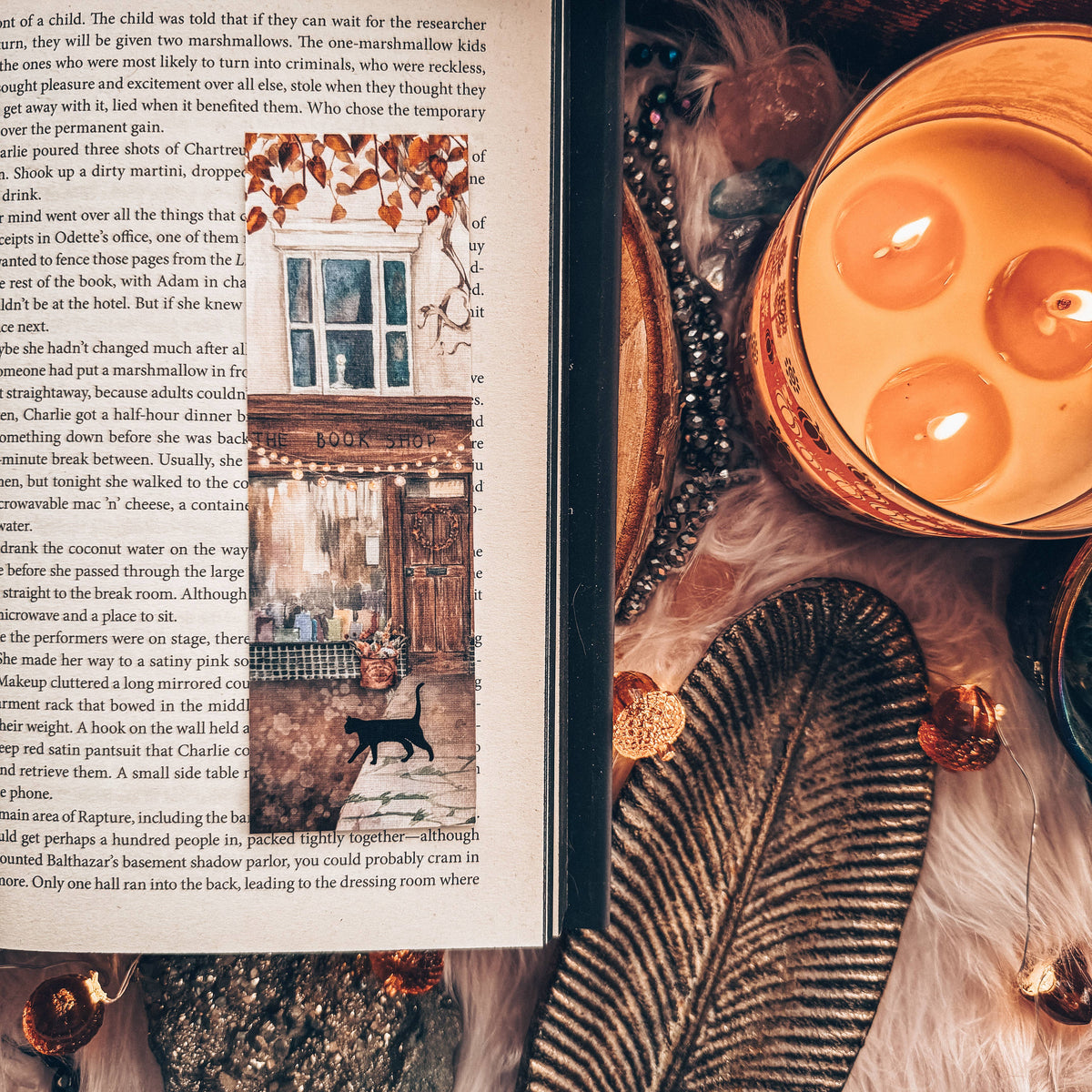 Fall Book Store Front Watercolor Bookmark