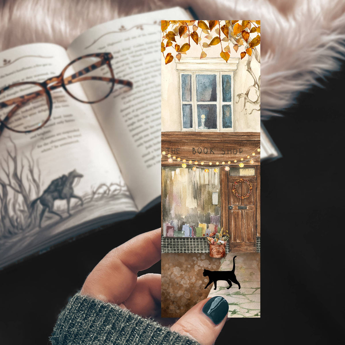Fall Book Store Front Watercolor Bookmark