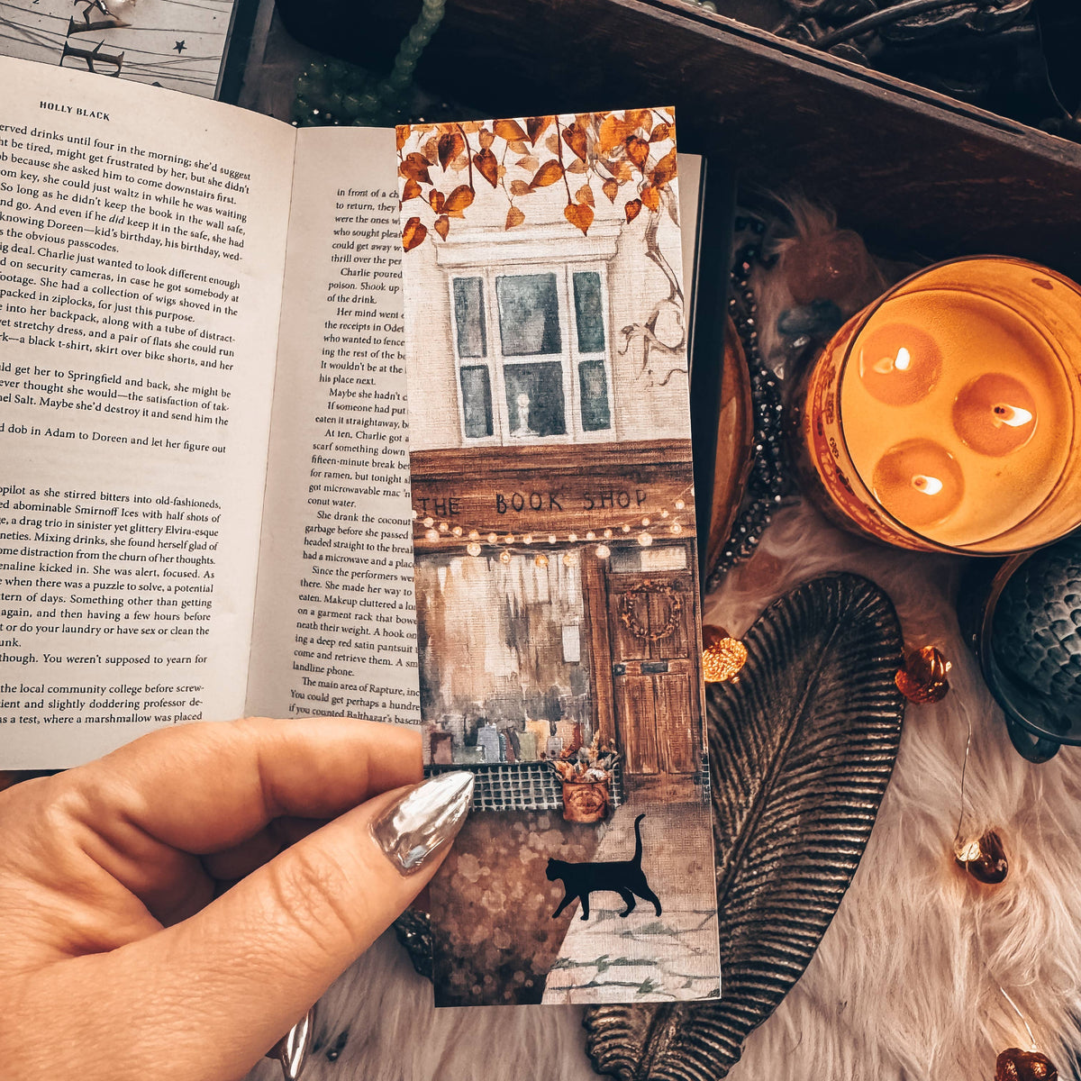 Fall Book Store Front Watercolor Bookmark