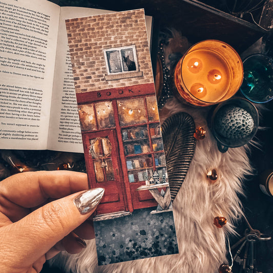 Winter Book Store Cozy Watercolor Bookmark