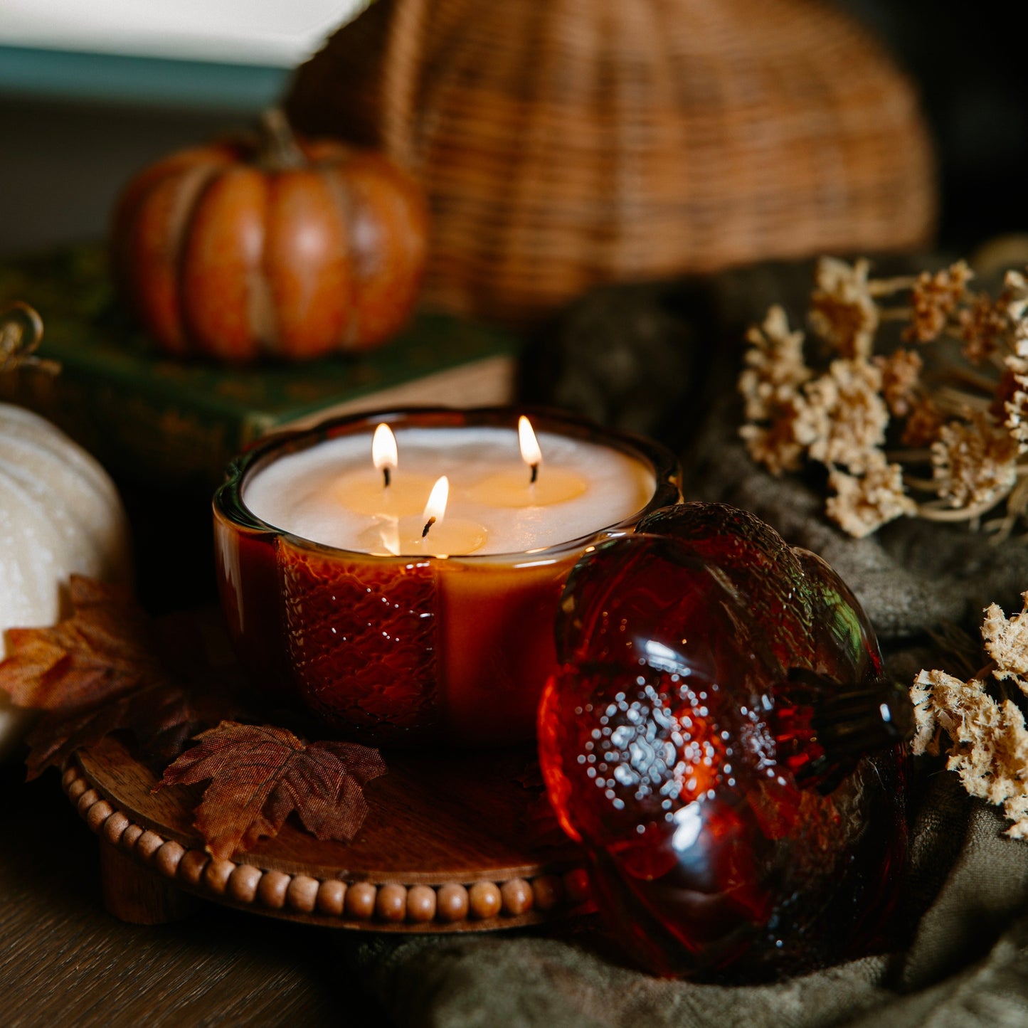 Amber Glass Pumpkin Candle
